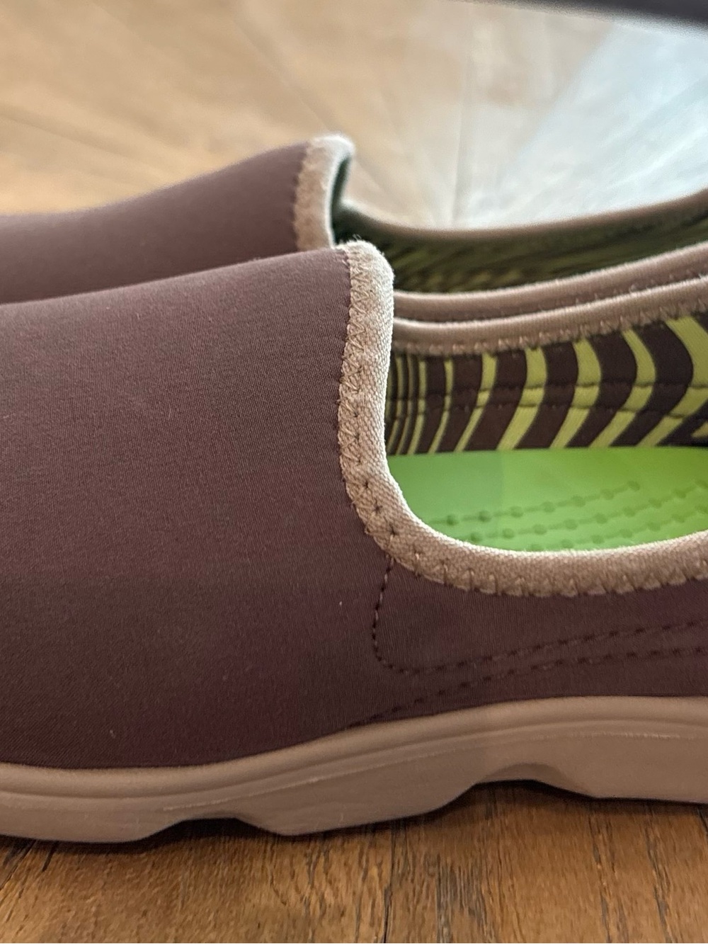 CROCS Women's Slip-On Flats in Mauve with Lime Insole